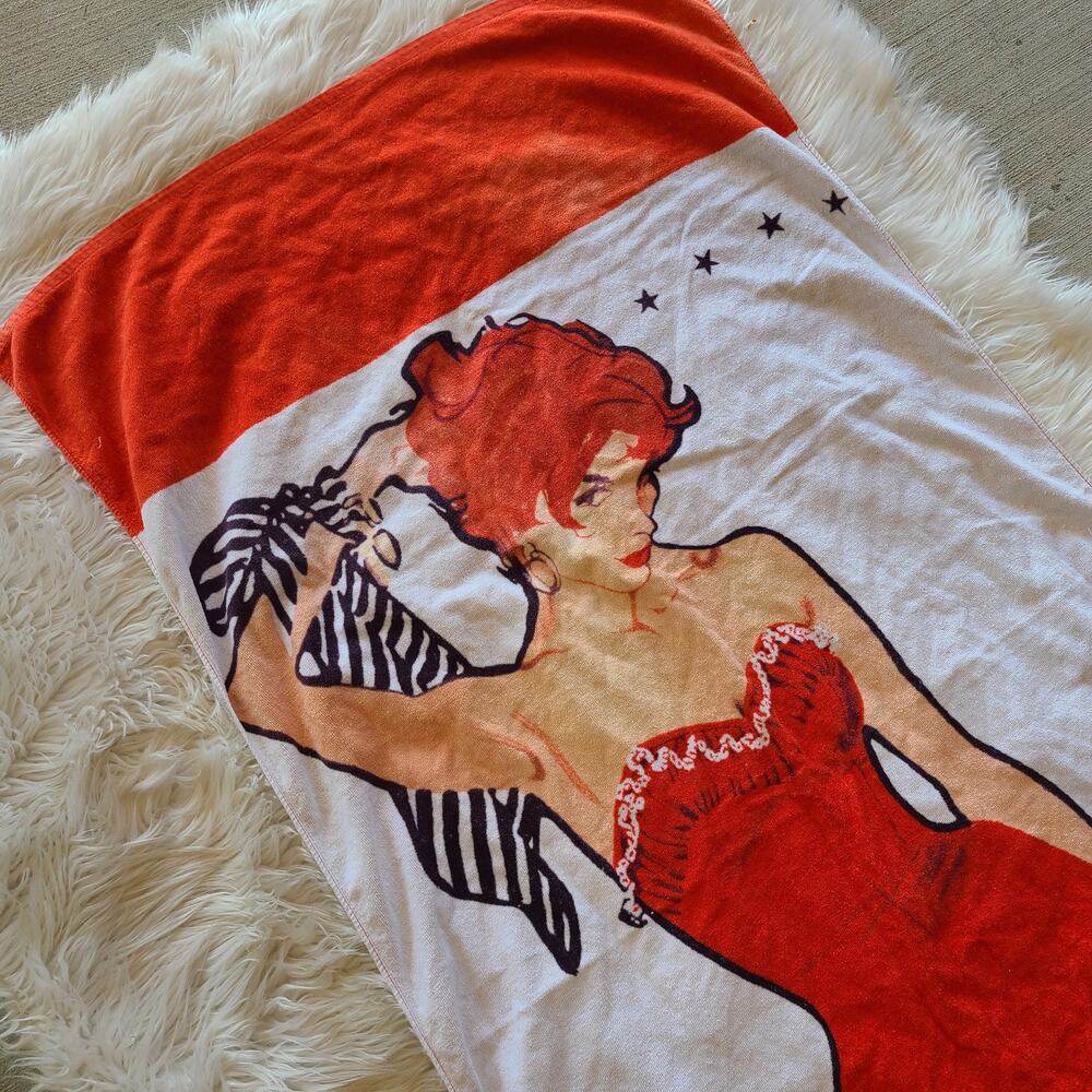 Vintage Jantzen Beach Towel Pinup 50's Rene Gruau Redhead Retro Swimwear Wrap - Picture 4 of 6
